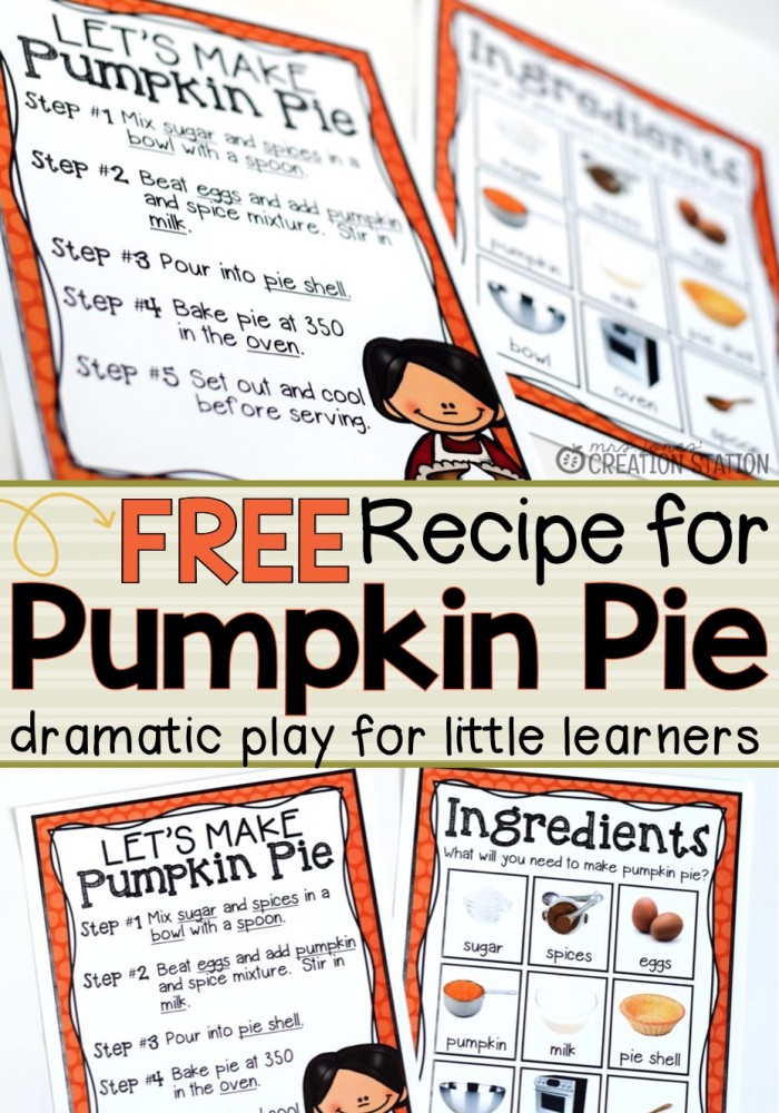Pumpkin Pie Recipe for Dramatic Play - MJCS
