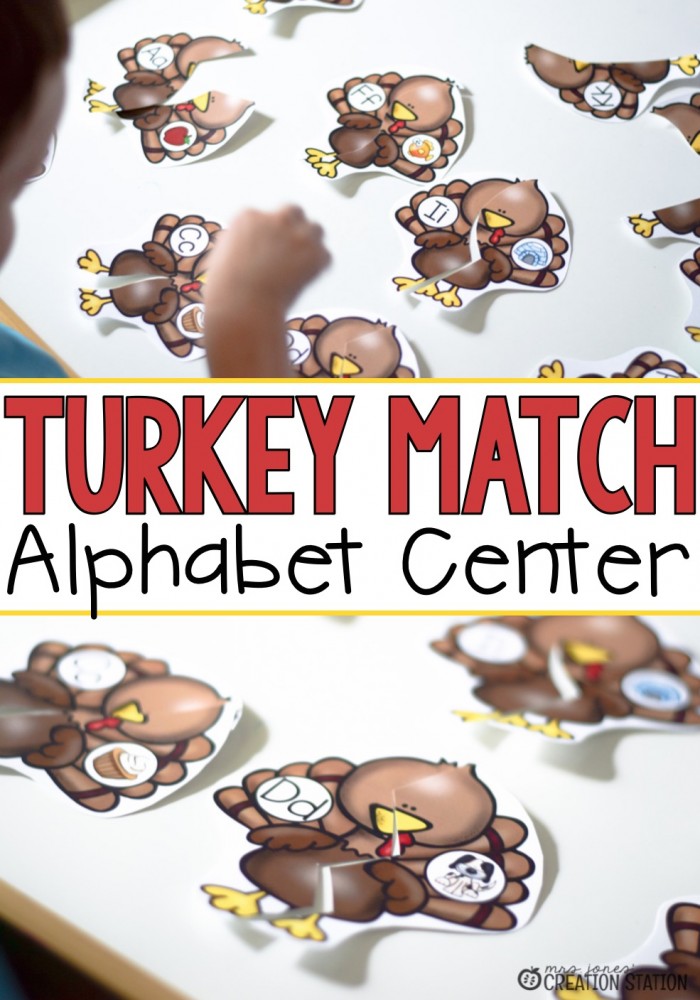 FREE Turkey Match Alphabet Center - MJCS