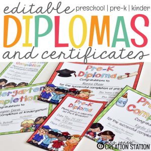 Editable Diplomas and Certificates for Preschool, Pre-k and Kindergarten