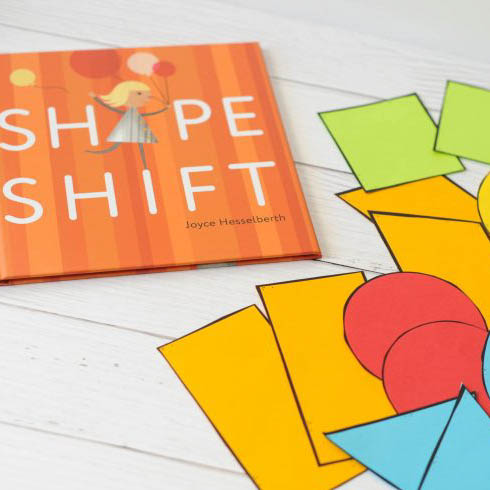 shape shifting activities with paper shapes and book