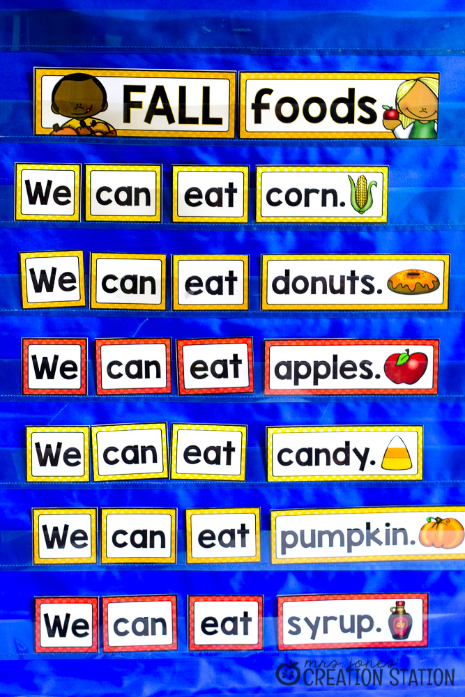 This contains an image of: Fall Foods Pocket Chart Sentences - Mrs. Jones Creation Station
