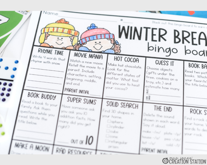 winter break bingo